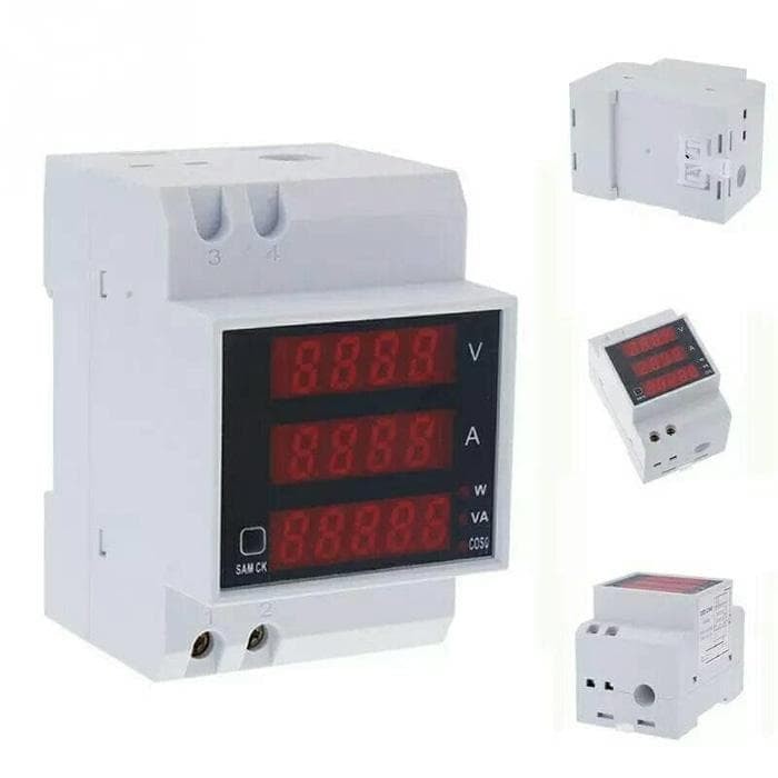 DIN Rail AC Multi Meter Volt Ampere Watt kWh Cos Phi 2 Color