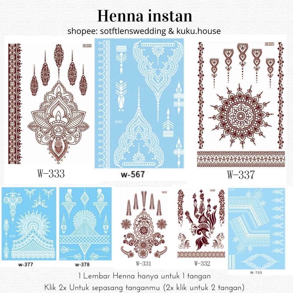 Stiker Henna Instan Harga per Lembar putih Maroon Wedding Tangan Pengantin white emas gold Marun temporari