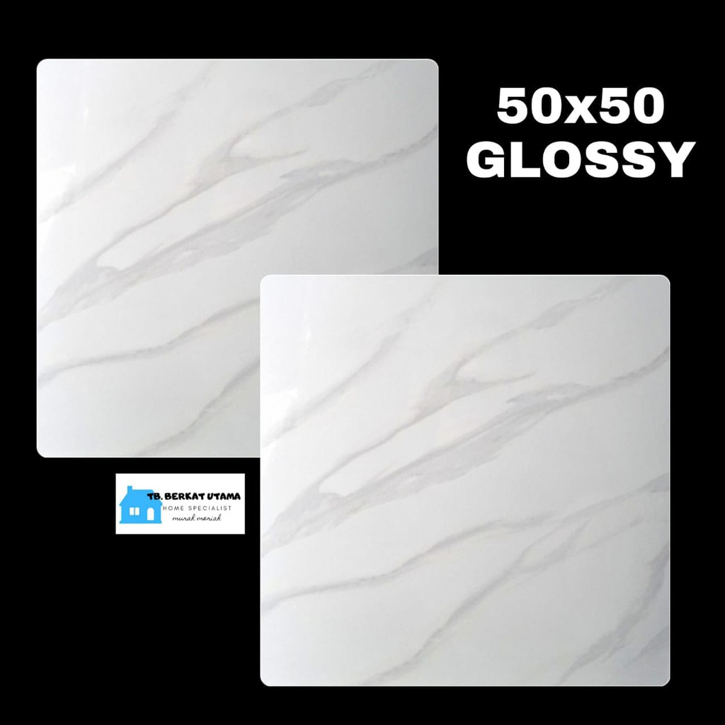 Jual KERAMIK LANTAI LICIN GLOSSY 50X50 PUTIH MOTIF MARMER IKAD -KERAMIK