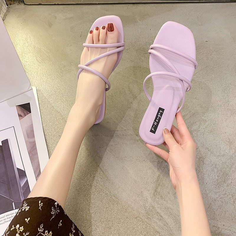 BJSB02 - BLACK/PURPLE - Sandal Flat Import Wanita Cantik SANDAL PESTA WANITA MODEL TALI SANDAL JALAN CASUAL FASHION IMPORT TERMURAH TERLARIS TERBARU BAGSTORE JAKARTA JSSB02