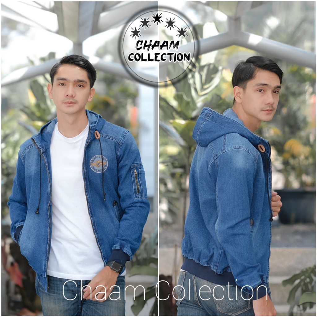 NEW 2021 Jaket Denim Shanghai Bertudung|Jaket Jeans Denim New Fashion Unisex-Bomber Topi Blue