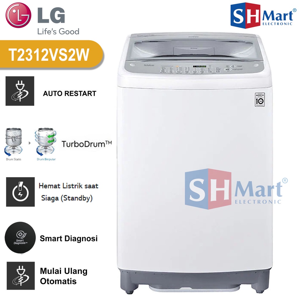 MESIN CUCI 1 TABUNG LG 12 KG INVERTER HEMAT LISTRIK T2312VS2W (MEDAN)