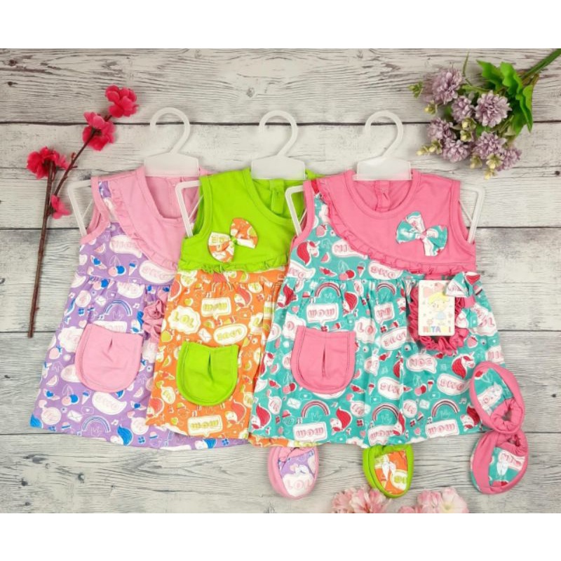 Dress Baby Pita Cantik, baju bayi perempuan set bando sepatu