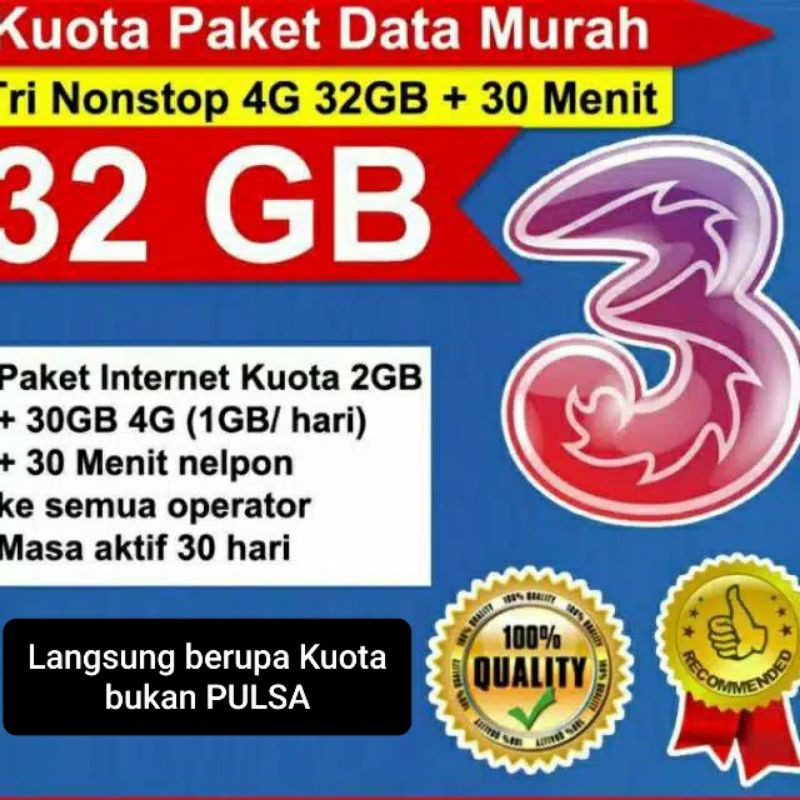 KUOTA PAKET DATA TRI 32GB 4G MURAH (MIX COMBO)