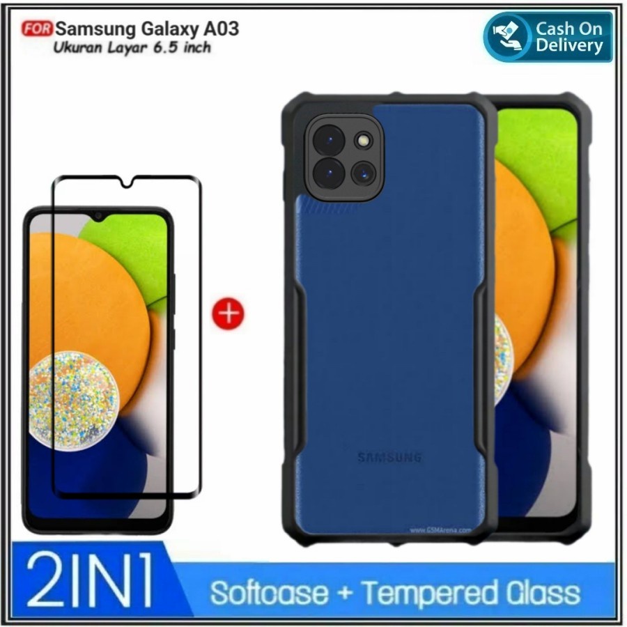 Mondi Store Case Samsung A03 , A03 2022 Soft Hard Casing Cover + Tempered Glass Layar