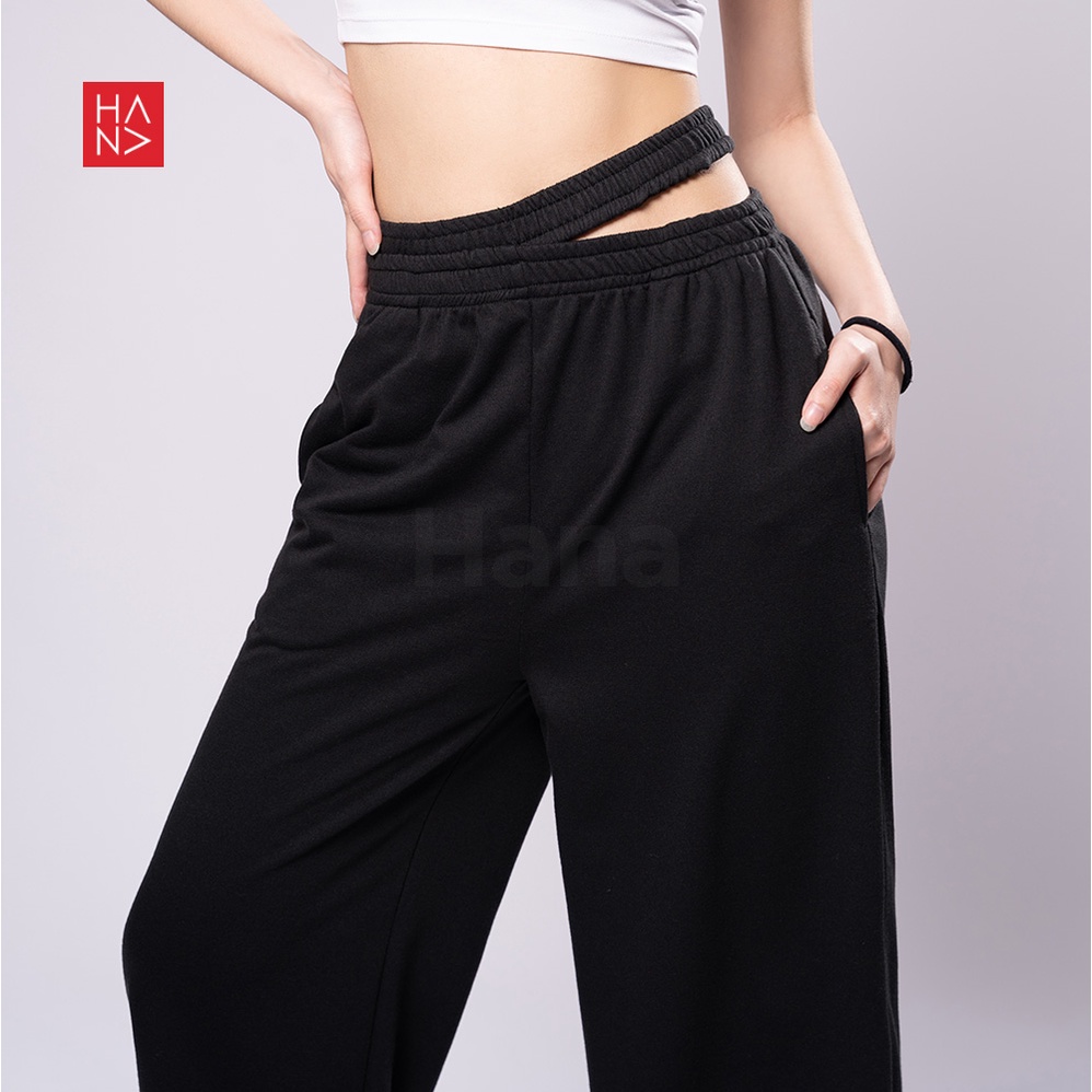 HanaFashion JKT - Sandra Slit Loose Pants Celana Panjang Bahan Terry Wanita Slim - LP035