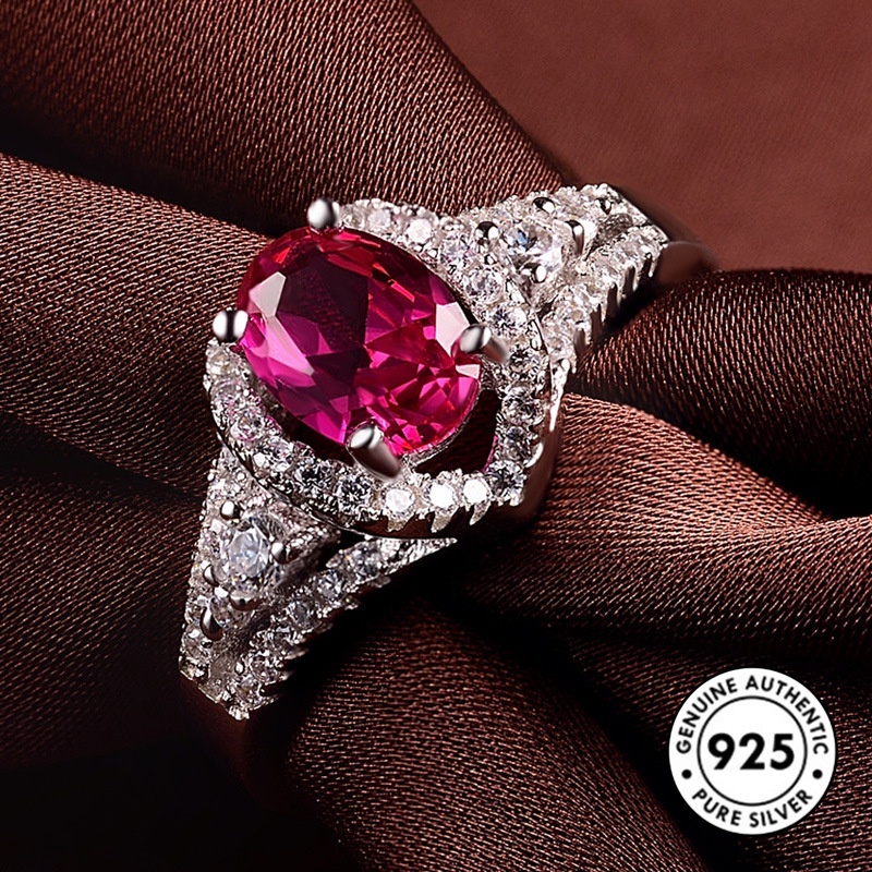 Cincin Sterling Silver 925 Model Terbuka Dengan Ruby Elegan Untuk Wanita