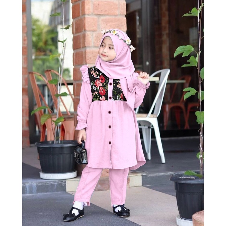 AS FASHION-COD-US-SETELAN BAJU DAN CELANA ANAK PEREMPUAN MUSLIM-SETELAN ANAK LEBARAN-SET OOTD ANAK PEREMPUAN-FASHION ANAK MUSLIM