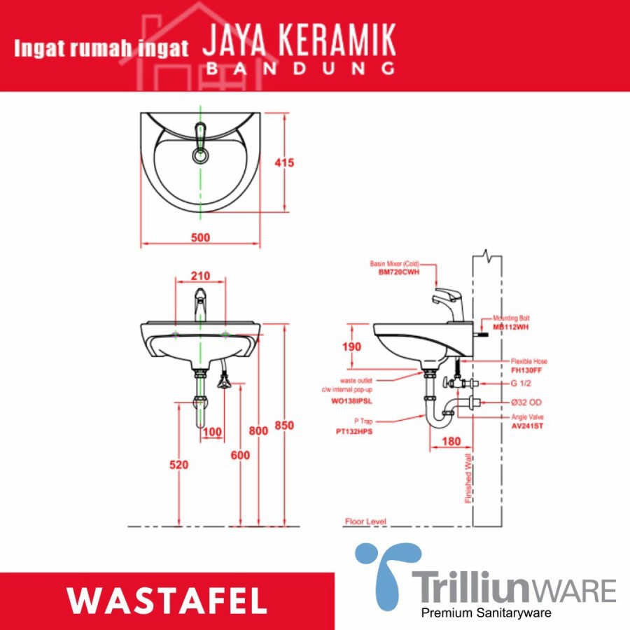 TRILLIUNWARE LILAC WASTAFEL CUCI TANGAN GANTUNG 50CM