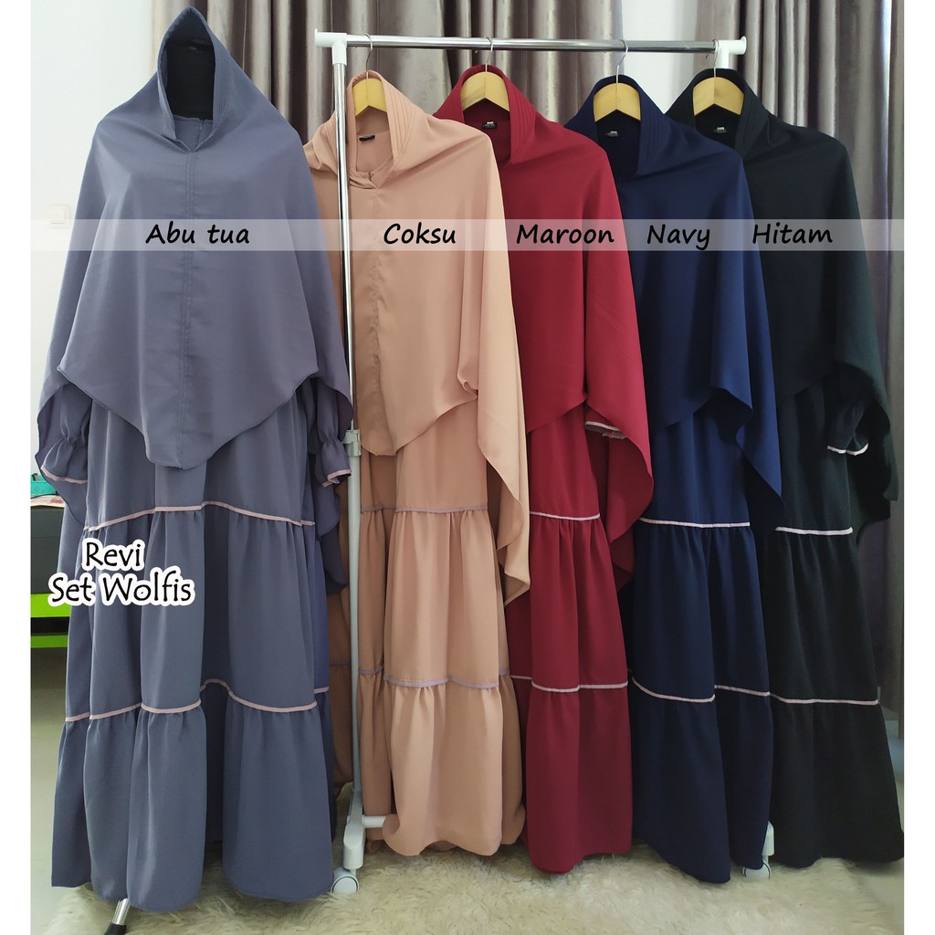 Gamis Wolfis Susun Set Hijab Pet Anthem/ Gamis Wolfis Syar'i Set Hijab