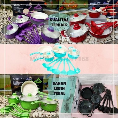 SHENAR PANCI SET 13 PC COLOURFULL / PAKET COOKWARE SET 13 PC HANDLE ANTI BAKAR/ ANTI BAKAR