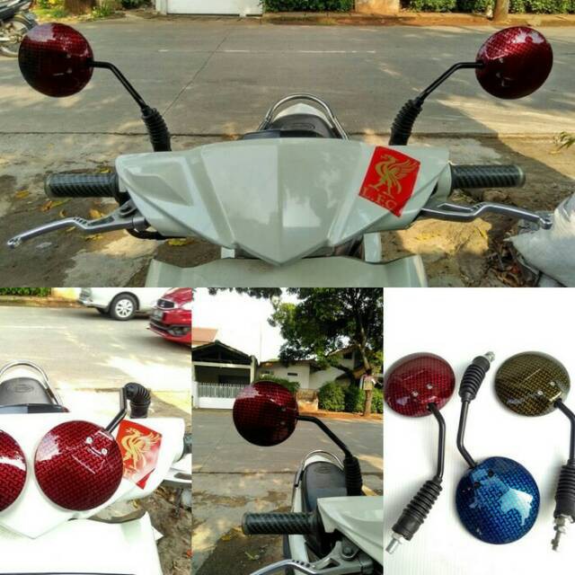 Spion karbon tekuk lipat bulat universal untuk honda &amp; yamaha Mio Vario nmax scoopy beat dll motor