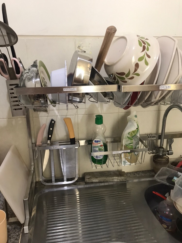 Netel Rak Wastafel Rak Piring 304 Baja Anti Karat Rak Penyimpanan Dapur Perak Mangkuk Tiris Multifungsi