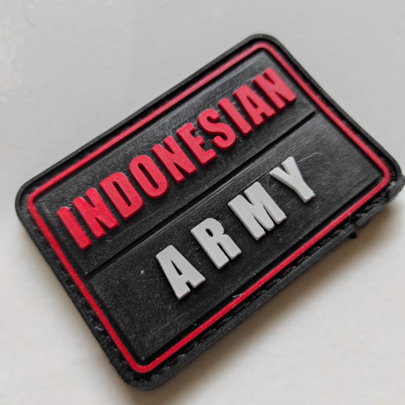 patch rubber logo indonesian army dasar hitam/rubber patch indonesian army tulisan/tempelan karet velcro