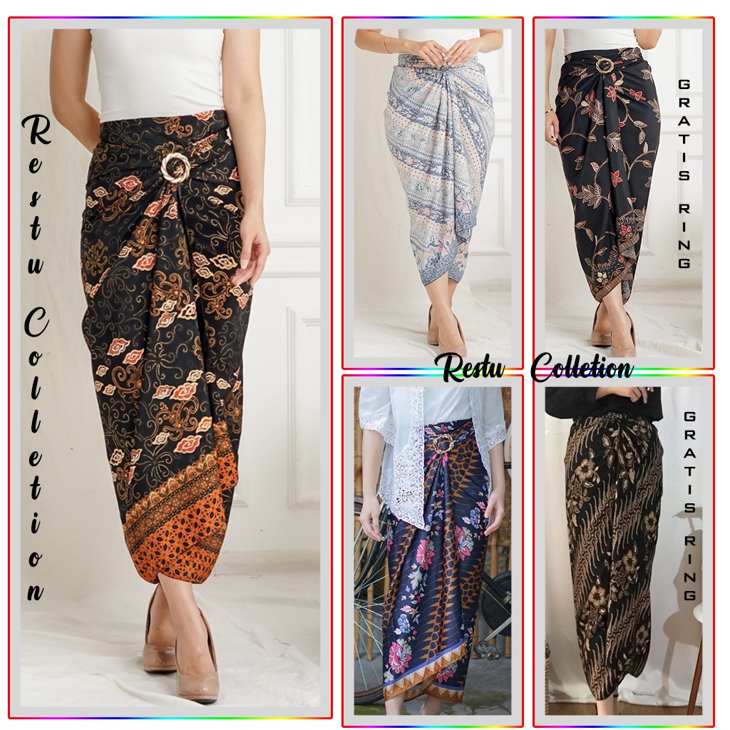 {COD} Rok Kain Lilit Motif Batik Wanita Bawahan Kebaya Wisuda Kondangan Instan Songket Wrap Skirt Bahan Premium Gratis Ring