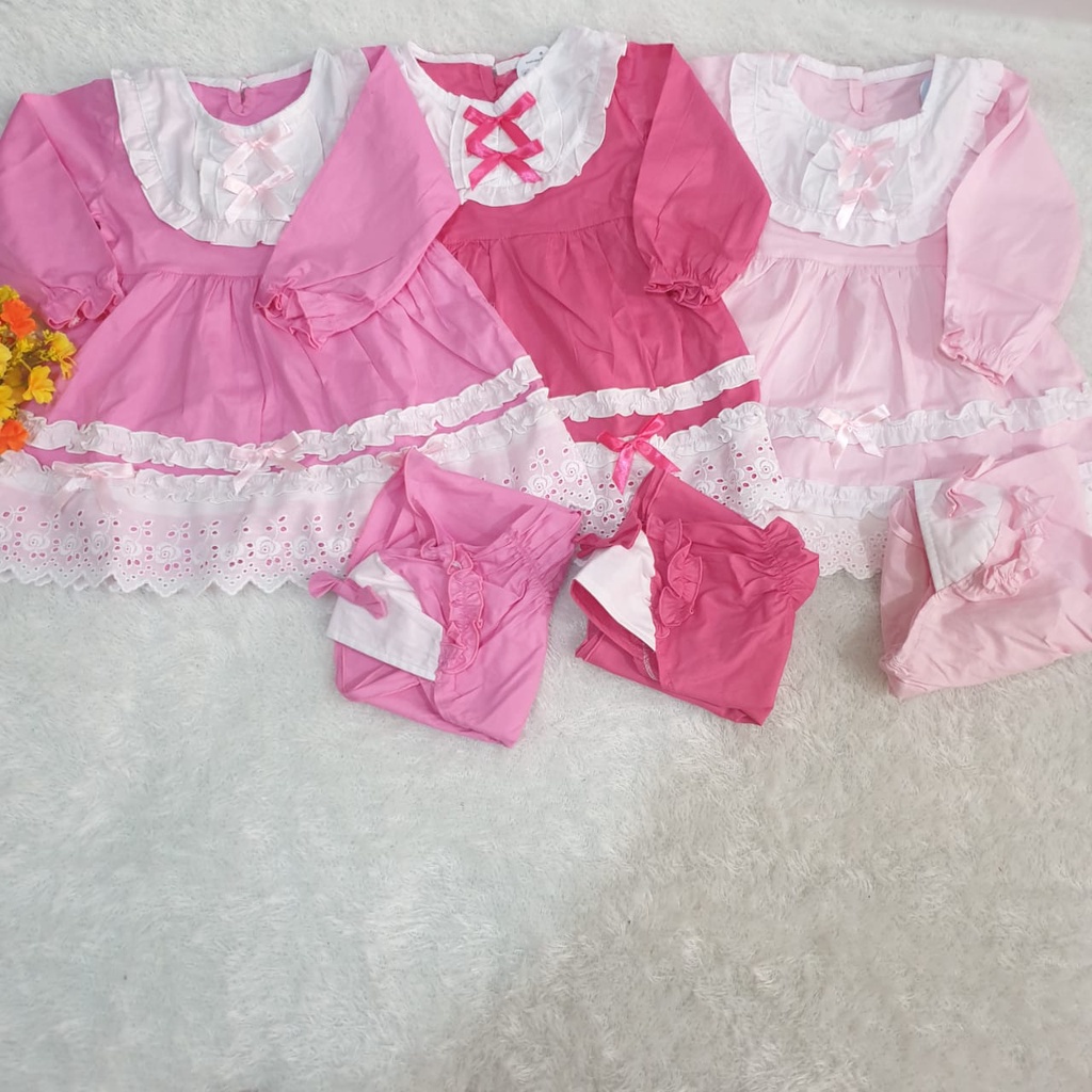 Baju Bayi Gamis Korean style Ruffle Renda 6-12bln-Gamis bayi perempuan aqila 0 6 bulan 1 2 tahun | b