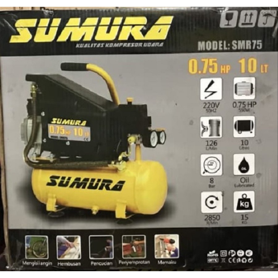 Kompresor Angin SUMURA SMR75 / Air Compressor SUMURA 3/4Hp 10L SMR 75 - Compressor Portabel Sumura