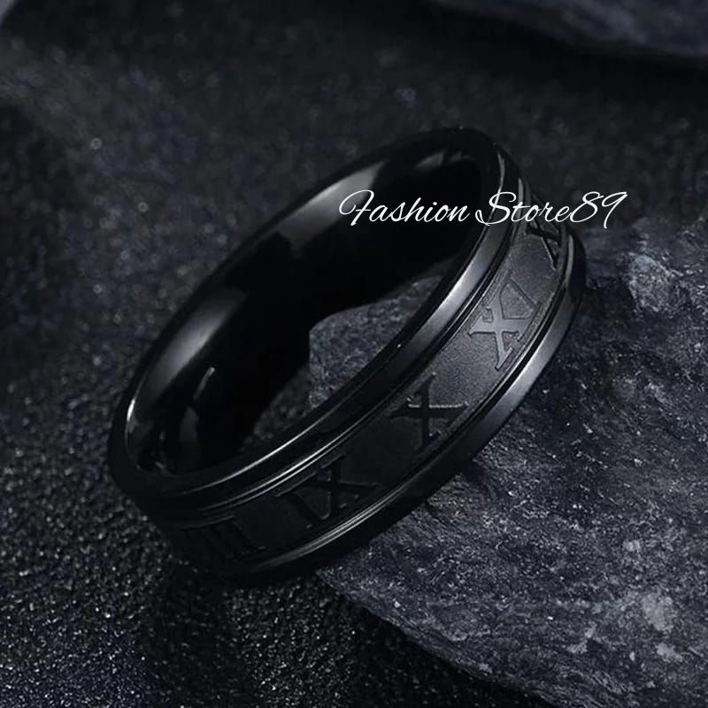 Cincin Titanium Romawi Black Silver Antikarat impor Cincin Pria Wanita Titanium Antikarat Anti Luntur kualitas terjamin