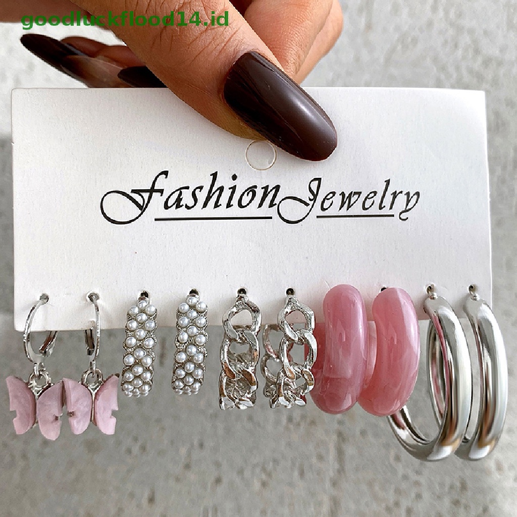 5 Pasang / Set Anting Mutiara Bahan Logam Untuk Aksesoris Wanita