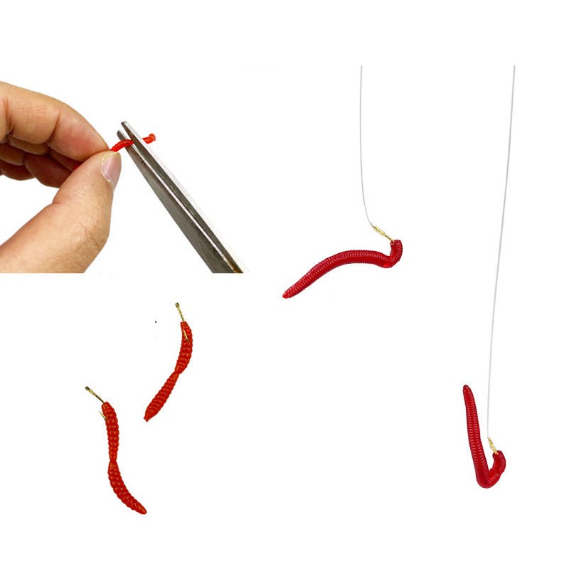 50 Pcs Umpan Pancing Buatan Bentuk Cacing Tanah Bahan Plastik Warna Merah