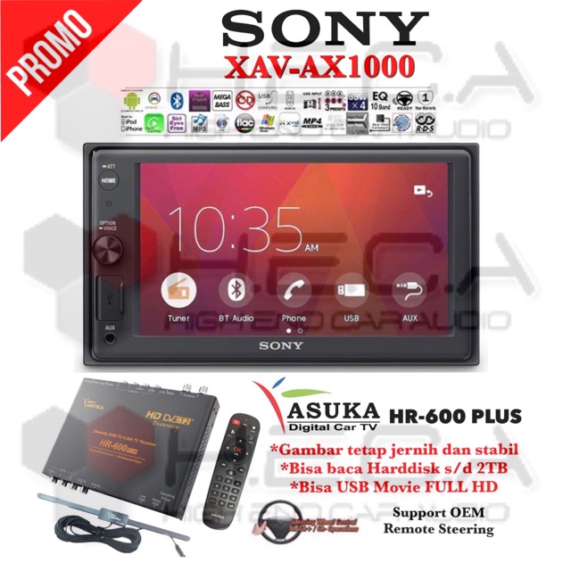 Sony XAV-AX1000 Head Unit Tape Mobil Double din & TV Tuner Digital ASUKA HR-600 PLUS