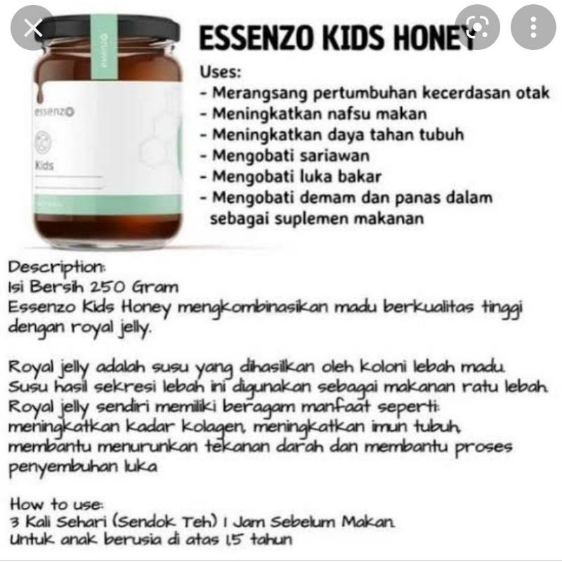 Essenzo Kids Honey - Madu Fungsional untuk Bantu Meningkatkan Nafsu Makan