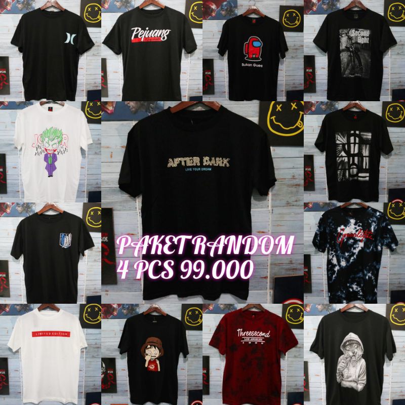 PAKET KAOS BAJU MURAH 4 PCS HARGA 99.000 MURAH MERIAH / KAOS DISTRO KEREN SEPAKET ISI 4