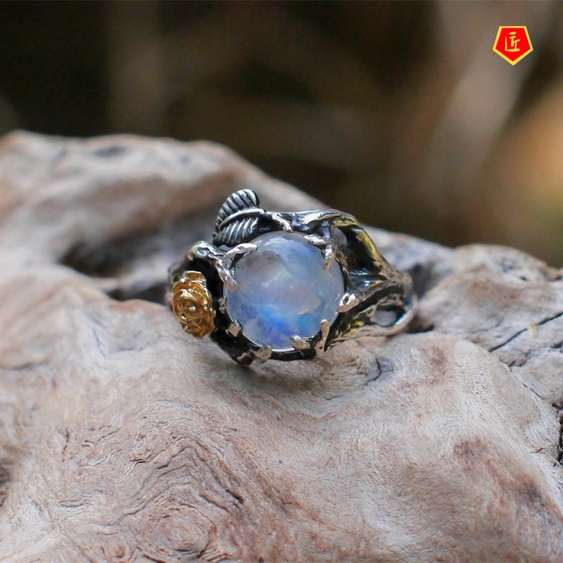 [Ready Stock]Moonstone Silver Ring Retro Personality