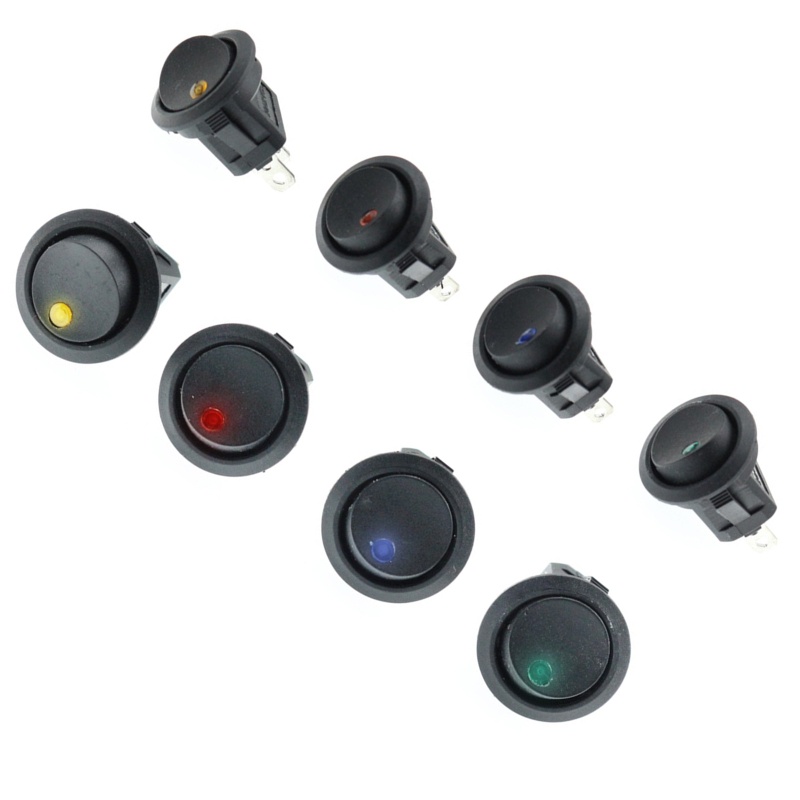 Btsg 20pcs Rocker Switch Bulat 12V Untuk Mata Kucing Dengan Indikator KCD1 Power Switch 3p
