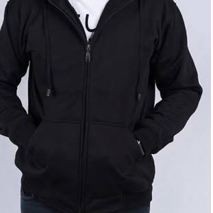 Jaket Sweater Polos Hoodie ZIPPER ukuran S M L XL XXL Pria dan wanita - Hitam