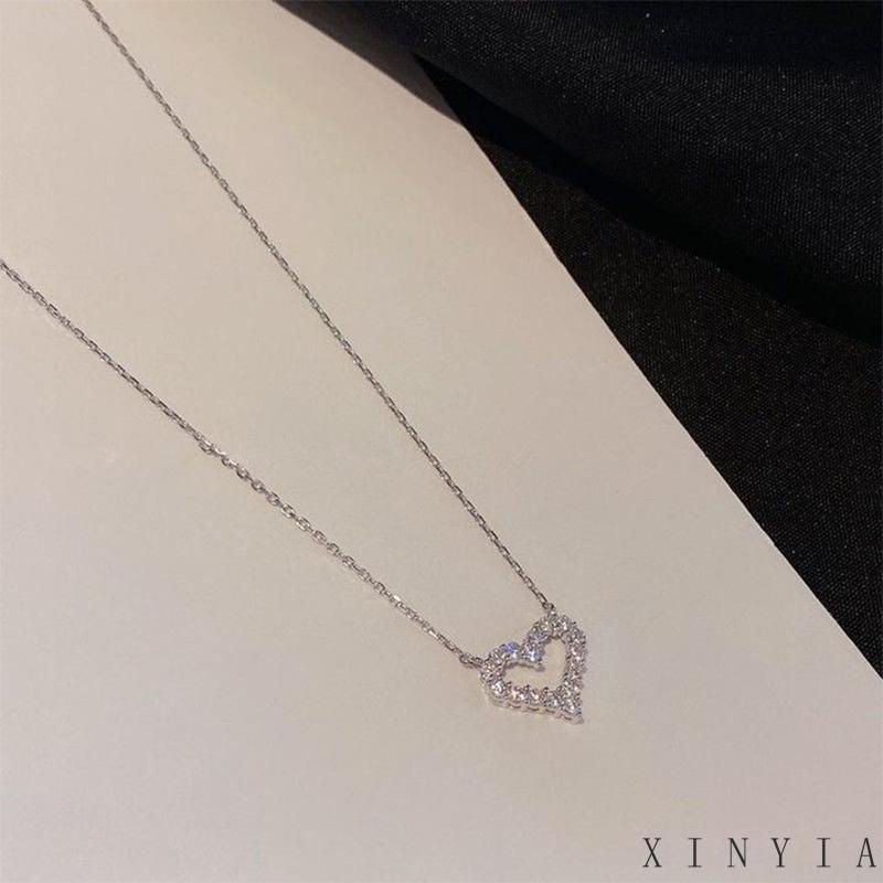 【Bayar di tempat】Kalung Love Zircon Cinta Fashion Korea Necklace Girls Light Luxury Niche Design Rantai Klavikula Yang Indah-A.one