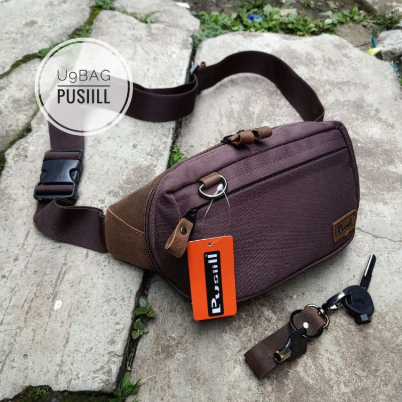 Waistbag/shoulderbag/Pusiill AM0.3 coklat/kulit asli dengan kombinasi courdura/pria&amp;wanita