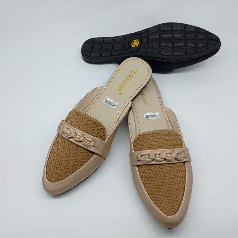 amiq-Sepatu Wanita Big Size Selop Rajut  Rante/Flat Shoes Balet Rajut Rante