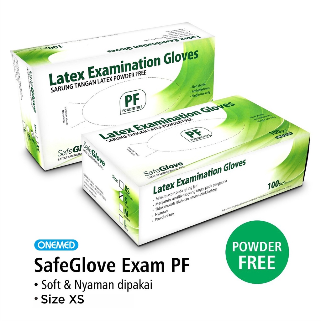 Sarung Tangan Latex Safeglove Exam Powder Free PF Putih - XS