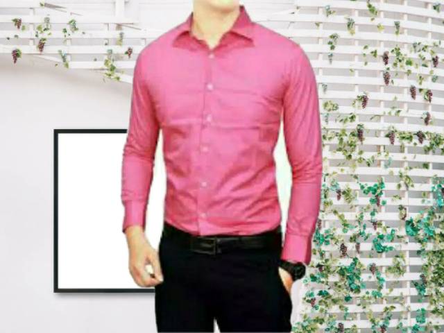 Kemeja formal lengan panjang pria pink