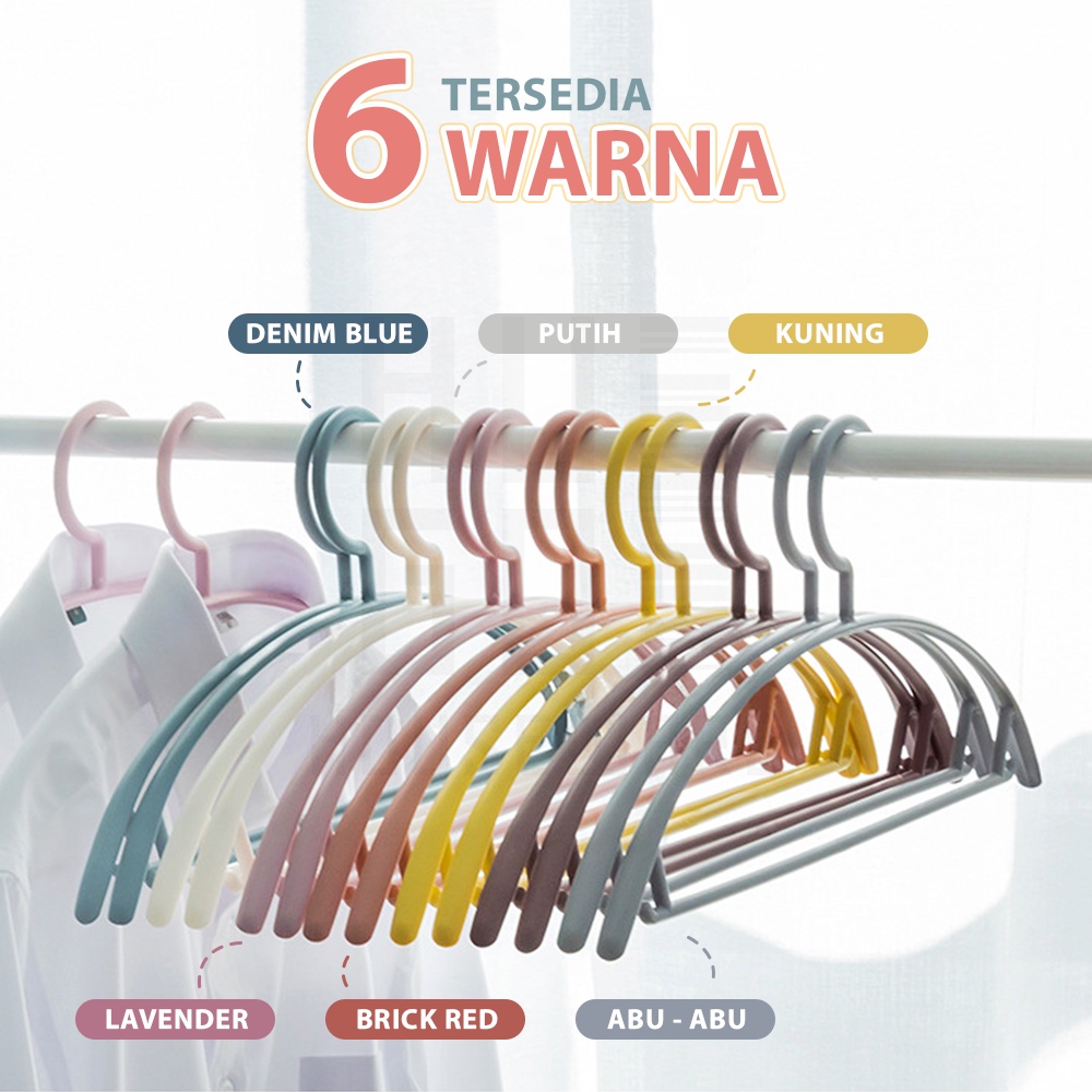 HUGO Gantungan Baju Pakaian Cloth Hanger Plastik Anti Slip Warna Pastel Set 5 Pcs