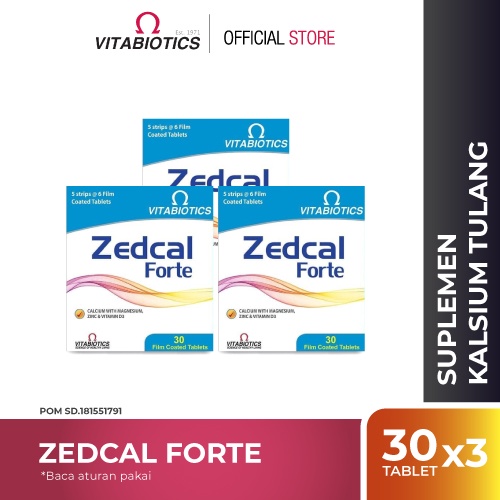 Vitabiotics Zedcal Forte 3 Box @30 Tablet Calcium, Magnesium, Zinc, Vitamin D3 - Suplemen Untuk Membantu Memenuhi Kebutuhan Kalsium, Magnesium, Zinc & Vitamin D3 pada Anak-Anak, Orang Dewasa, Wanita Hamil & Menyusui, Masa Menopause, Orang Tua - BPOM