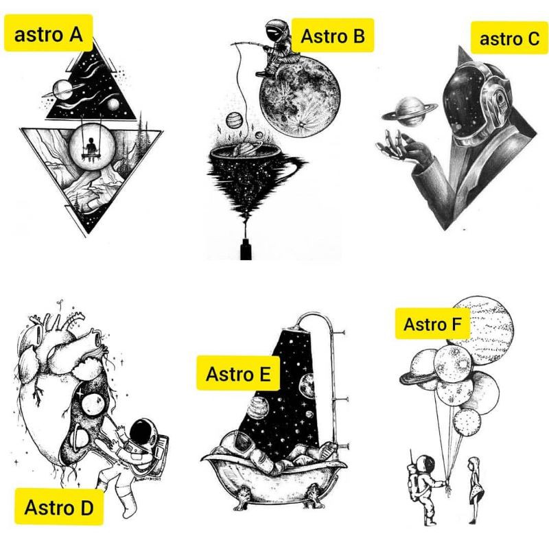 Tato Temporer Astronaut Tato Astronot Antariksawan luar angkasa Stiker Tato Minimalis - ASTRO