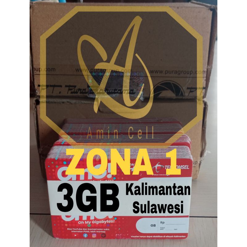 Voucher 3GB Telkomsel Zona 1 Kalimantan Sulawesi Masa tunggu 4 bulan