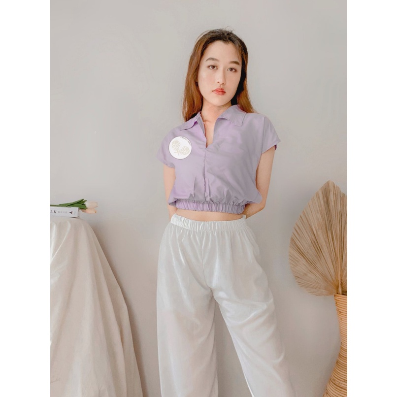 Croptop Blouse Korea Karyeen Top Lilac/White/Sand