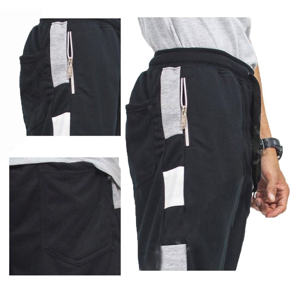 Celana Jogger Pria Hitam List Abu Erikc  - JCCollections