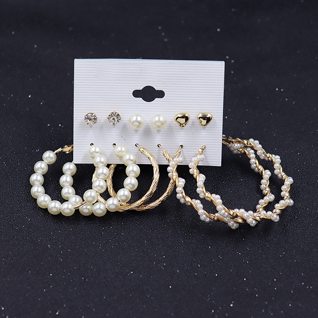 Hu Hu Hu Hu Hu Alat Bantu Pasang Kacamata♡ 6 Pasang / Lembar Anting Juntai Bentuk Lingkaran Besar Aksen Mutiara Tiruan Untuk Wanita