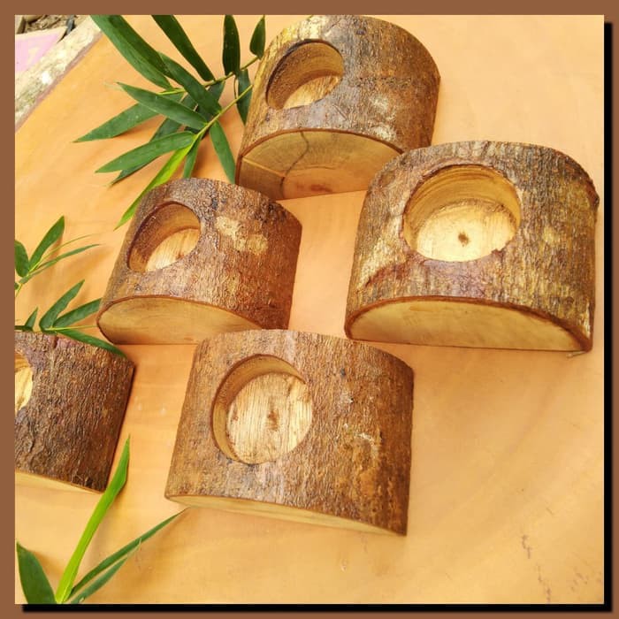 Rustic Split log candle holders tea light tempat lilin kayu elektrik