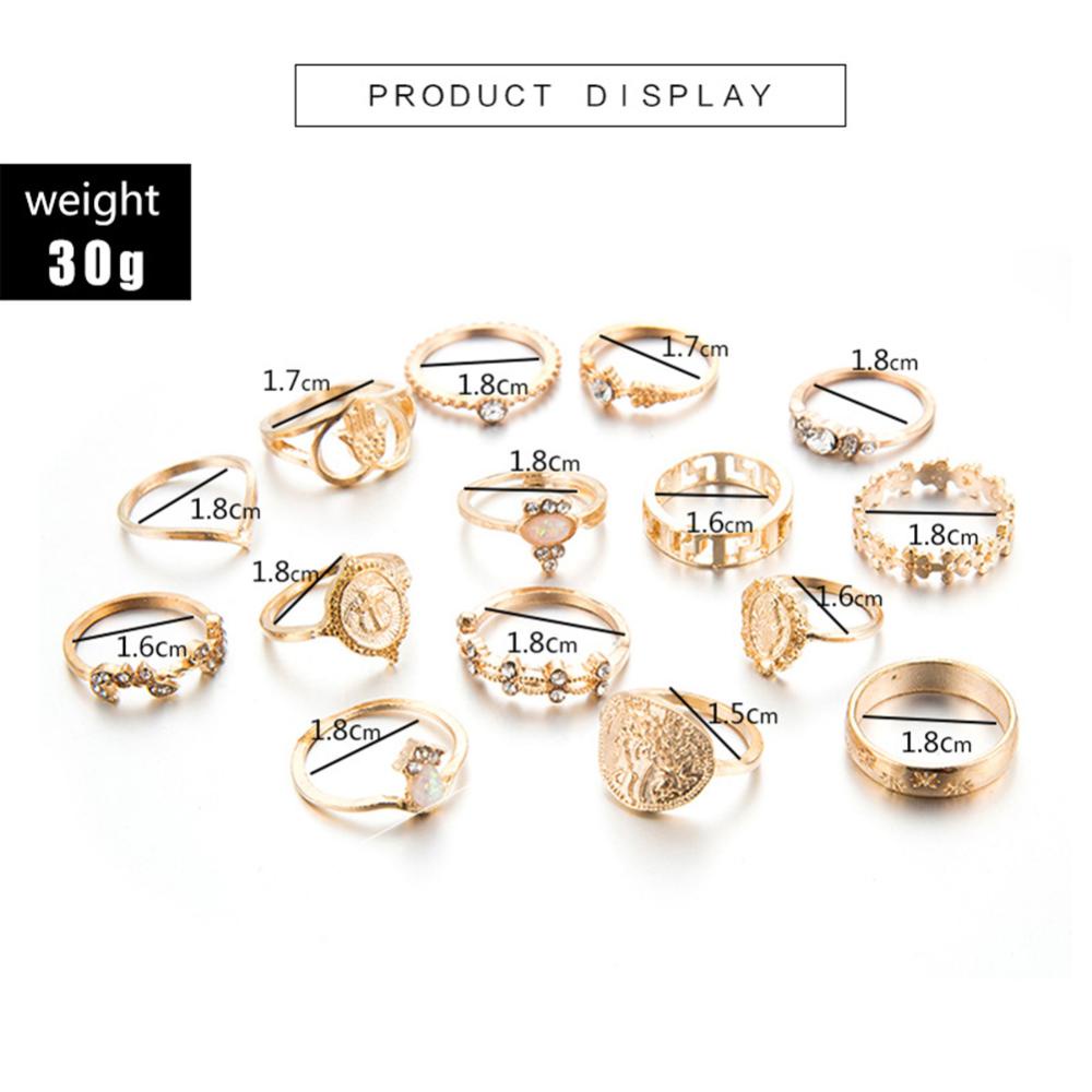 Timekey 15PCS / Set Cincin Wanita Aneka Desain Gaya Vintage Untuk Hadiah A9K8