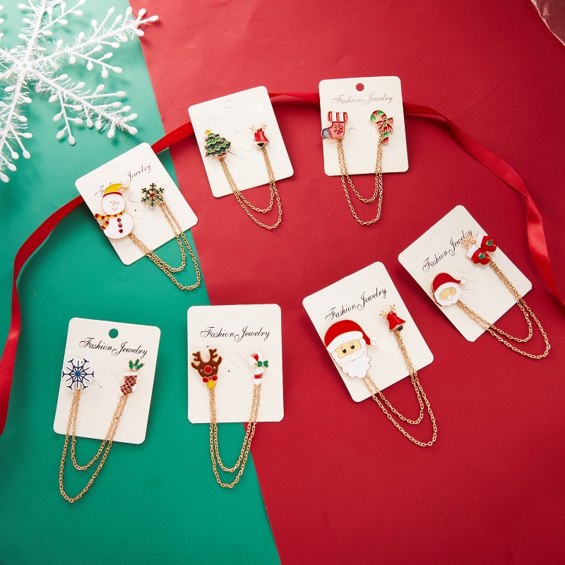 Bros Rantai Ganda Bentuk Kepala Rusa Tongkat Jalan Santa Bell Bahan Alloy Untuk Hadiah Natal