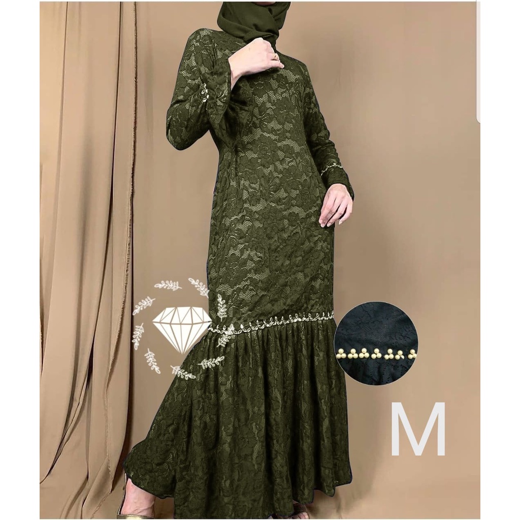 PCS MAXY NURHALIZA DUYUNG MUTIARA BRUKAT FASHION PAKAIAN WANITA DRESS GAMIS MAXI 5 UKURAN M L XL XXL 3XL MS ADA VIDEO REVIEW ASLI PRODUK-Army M