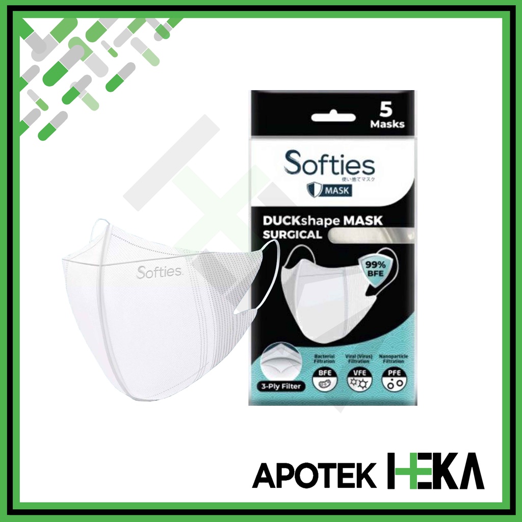 Softies Surgical Duckshape Mask Putih Sachet isi 5 - Masker 3 Ply (SEMARANG)