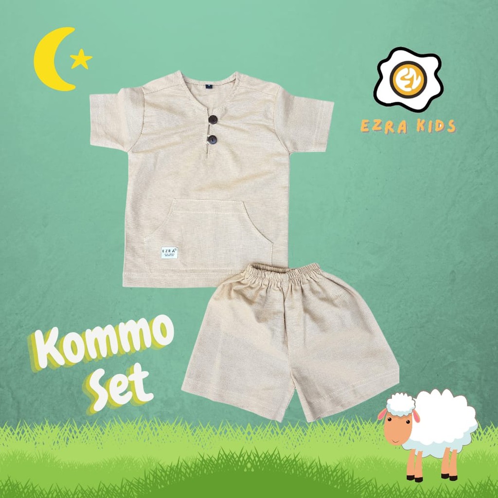 KOMMO Set Ezra Kids Baju Setelan Anak Laki laki Bahan LINEN Usia 1-6 Tahun