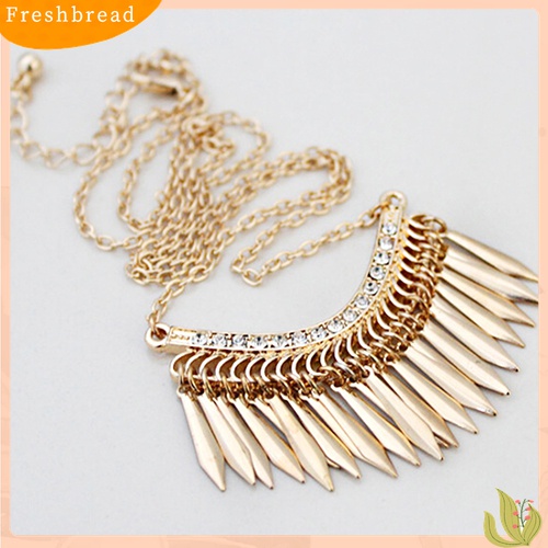 [TERLARIS]Women's Golden Color Tassels Pendent Rhinestone Choker Long Chain Party Necklace