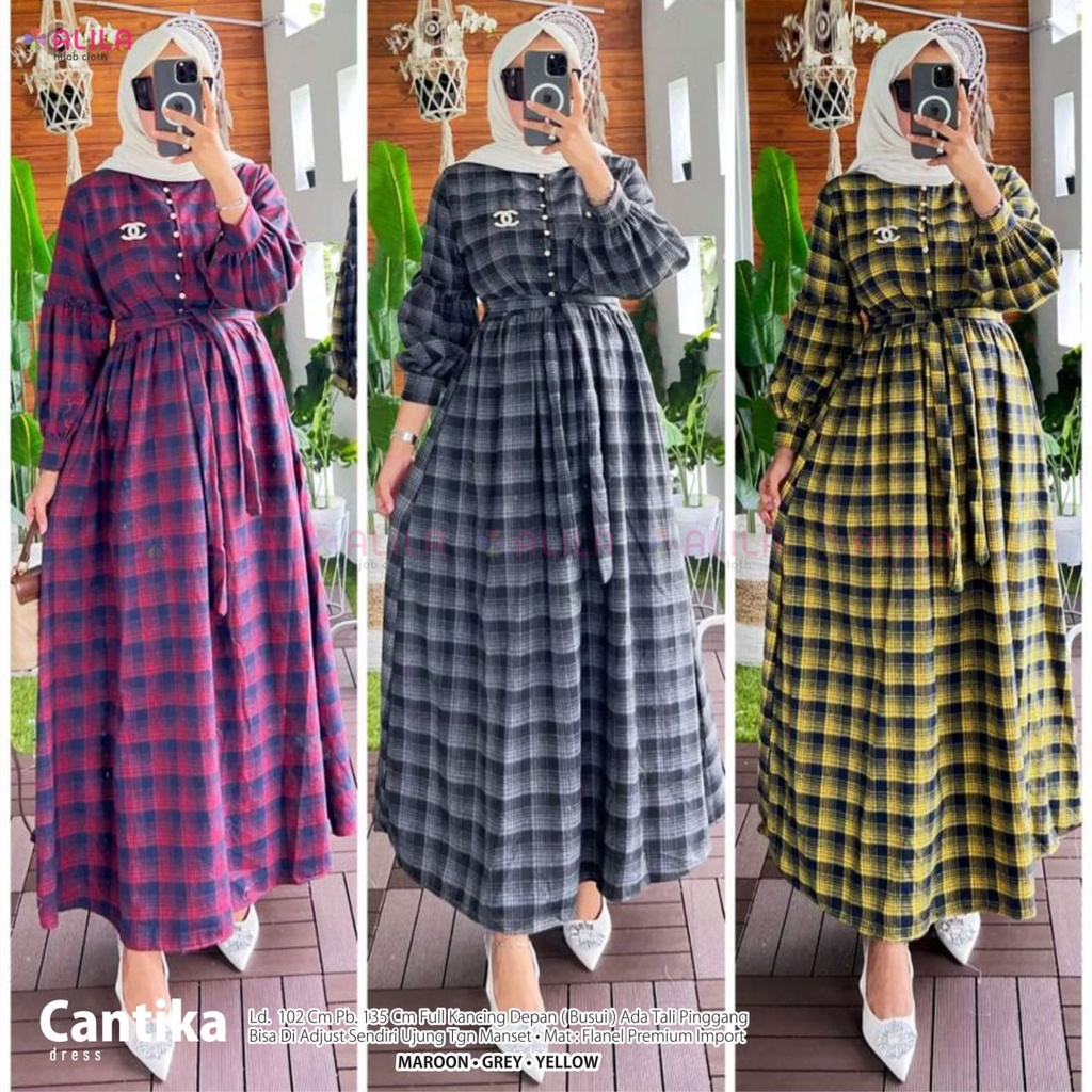 Dress Kotak Kotak Wanita bahan Flanel Premium Import Cantika Dress by Alila